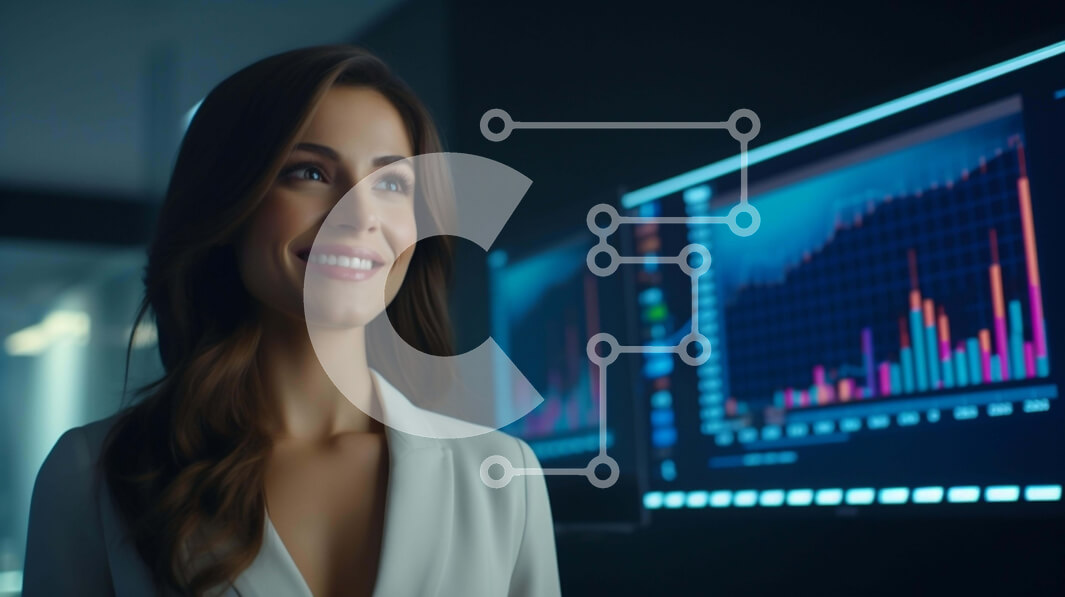 Intra Συλλεκτικό Ξύλινο Παζλ Plywood  4mm - Χαμογελαστή γυναίκα που αναλύει επιχειρηματικά δεδομένα Σε Ξύλινο Κουτί - Διαστάσεις Puzzle: 10x10 cm – 25 κομμάτια