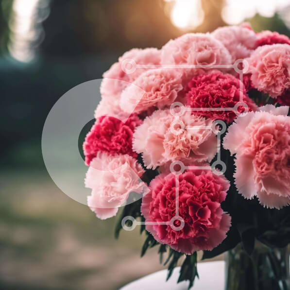 Intra Συλλεκτικό Ξύλινο Παζλ Plywood  4mm - Ζωντανό μπουκέτο από ροζ και κόκκινα γαρίφαλα σε φυσικό περιβάλλον Σε Ξύλινο Κουτί - Διαστάσεις: 10x10 cm – 25 κομμάτια