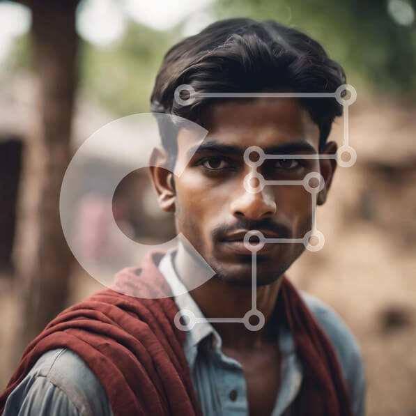 Intra Συλλεκτικό Ξύλινο Παζλ Plywood  4mm - Άνδρας με πορτοκαλί μαντίλι που περιβάλλεται από δέντρα Σε Ξύλινο Κουτί - Διαστάσεις Puzzle: 10x10 cm – 25 κομμάτια