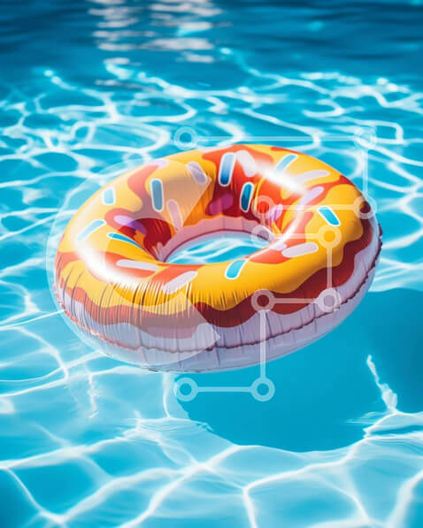 Intra Συλλεκτικό Ξύλινο Παζλ Plywood  4mm - Φουσκωτό ντόνατ στην πισίνα με ανθρώπους να διασκεδάζουν Σε Ξύλινο Κουτί - Διαστάσεις Puzzle: 10x10 cm – 25 κομμάτια