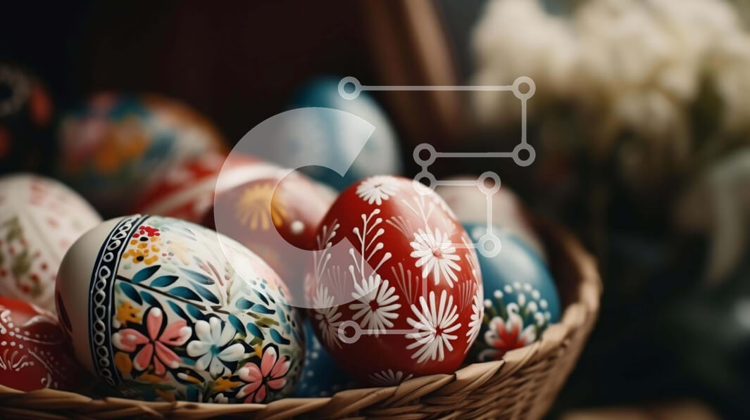 Intra Συλλεκτικό Ξύλινο Παζλ Plywood  4mm - Πολύχρωμα ζωγραφισμένα Πασχαλινά αυγά σε ένα καλάθι με λουλούδια Σε Ξύλινο Κουτί - Διαστάσεις: 10x10 cm – 25 κομμάτια