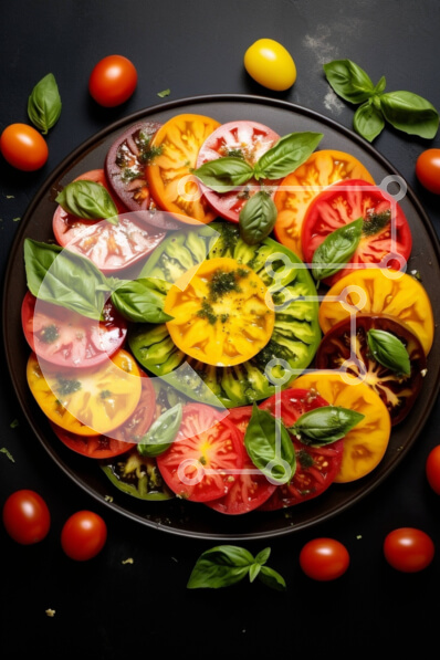 Σετ των 2 Intra Συλλεκτικό Ξύλινο Παζλ Plywood  4mm - Πολύχρωμη σαλάτα ντομάτας και βασιλικού σε μαύρο πιάτο Σε Ξύλινο Κουτί - Διαστάσεις: 10x10 cm – 25 κομμάτια