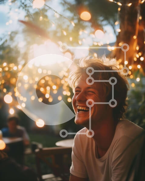 Intra Συλλεκτικό Ξύλινο Παζλ Plywood  4mm - Νεαρός άνδρας που χαμογελά σε εξωτερικούς χώρους με τα φώτα Σε Ξύλινο Κουτί - Διαστάσεις Puzzle: 10x10 cm – 25 κομμάτια