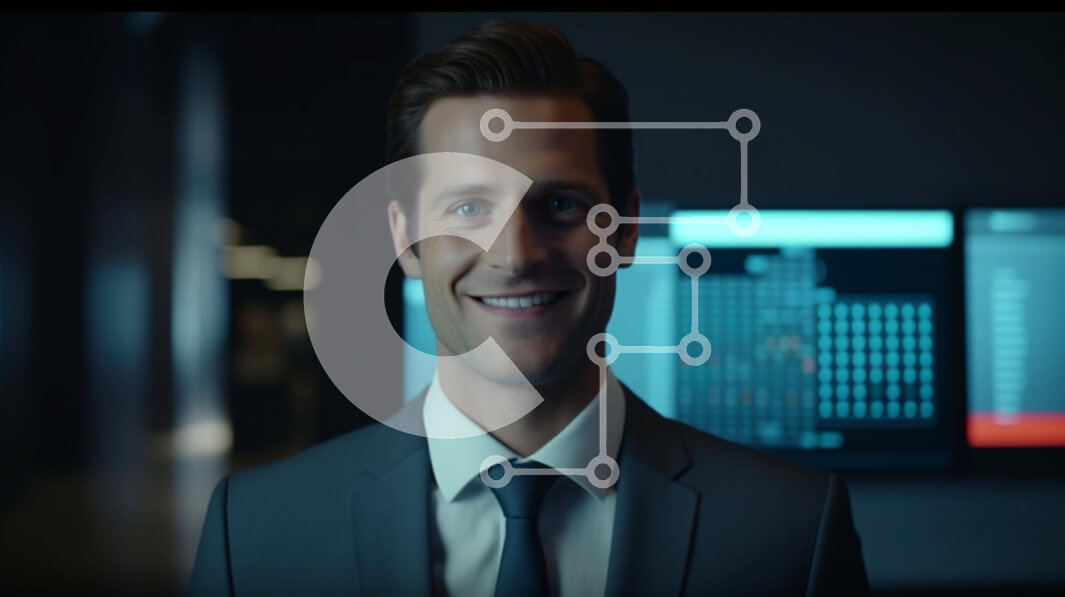 Intra Συλλεκτικό Ξύλινο Παζλ Plywood  4mm - Χαμογελαστός επιχειρηματίας με κοστούμι και γραβάτα με οθόνες Σε Ξύλινο Κουτί - Διαστάσεις Puzzle: 10x10 cm – 25 κομμάτια