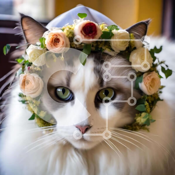 Intra Συλλεκτικό Ξύλινο Παζλ Plywood  4mm - Χαρούμενη γάτα που φορά στεφάνι λουλουδιών Σε Ξύλινο Κουτί - Διαστάσεις: 10x10 cm – 25 κομμάτια