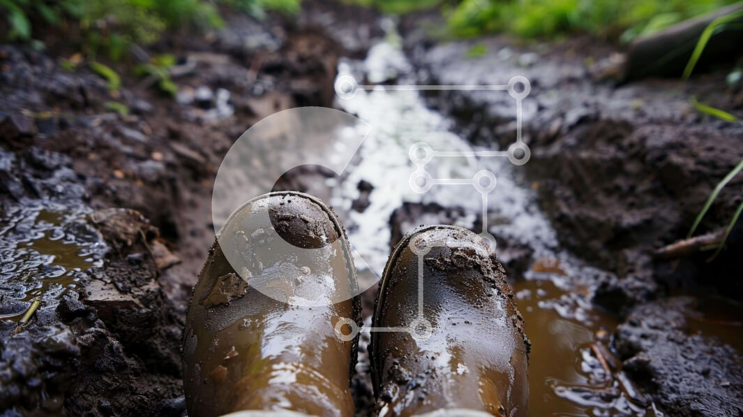 Intra Συλλεκτικό Ξύλινο Παζλ Plywood  4mm - Πόδια ατόμου στη λάσπη με λαστιχένιες μπότες Σε Ξύλινο Κουτί - Διαστάσεις: 10x10 cm – 25 κομμάτια