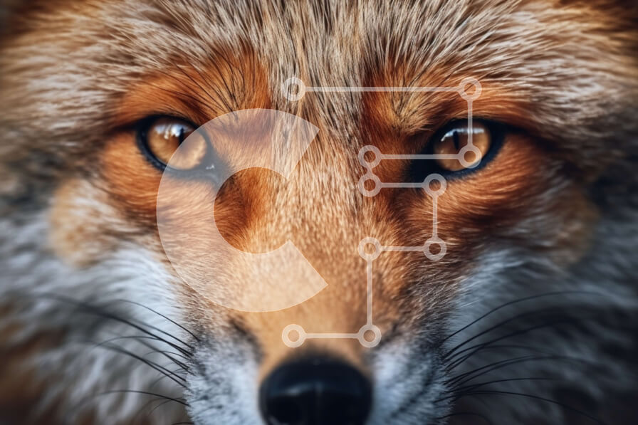 Σετ των 2 Intra Συλλεκτικό Ξύλινο Παζλ Plywood  4mm - Κοντινό πλάνο του προσώπου της αλεπούς Σε Ξύλινο Κουτί - Διαστάσεις: 10x10 cm – 25 κομμάτια