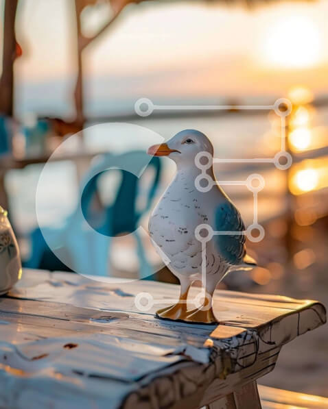 Intra Συλλεκτικό Ξύλινο Παζλ Plywood  4mm - Ειδώλιο γλάρου σε τραπέζι εξωτερικού χώρου παραλίας Σε Ξύλινο Κουτί - Διαστάσεις: 10x10 cm – 25 κομμάτια