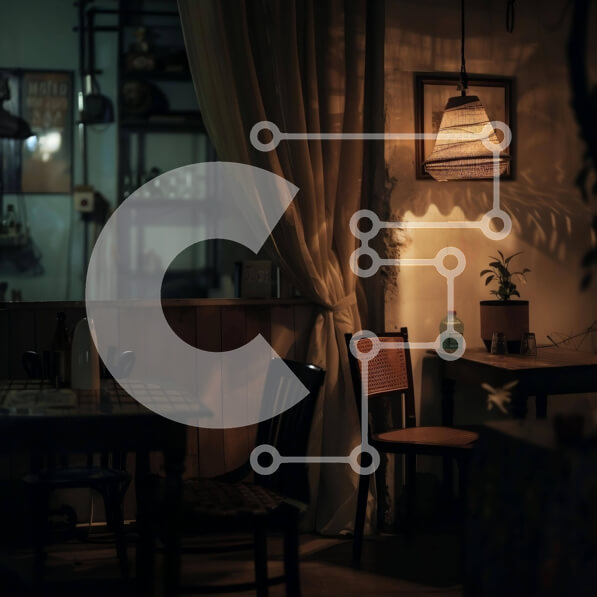 Intra Συλλεκτικό Ξύλινο Παζλ Plywood  4mm - Σκοτεινή τραπεζαρία με καρέκλες, τραπέζια και φυτά Σε Ξύλινο Κουτί - Διαστάσεις Puzzle: 10x10 cm – 25 κομμάτια