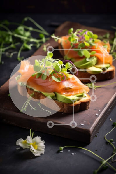 Σετ των 2 Intra Συλλεκτικό Ξύλινο Παζλ Plywood  4mm - Σάντουιτς με σολομό και αβοκάντο σε ξύλινη σανίδα κοπής Σε Ξύλινο Κουτί - Διαστάσεις: 10x10 cm – 25 κομμάτια