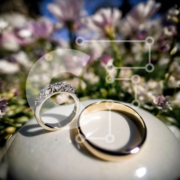 Σετ των 2 Intra Συλλεκτικό Ξύλινο Παζλ Plywood  4mm - Βέρες σε λευκό πιάτο με λουλούδια Σε Ξύλινο Κουτί - Διαστάσεις: 10x10 cm – 25 κομμάτια