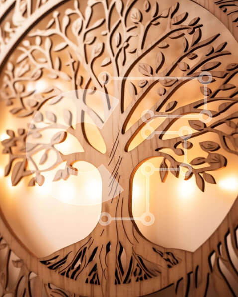 Intra Συλλεκτικό Ξύλινο Παζλ Plywood  4mm - Κυκλική Ξυλογλυπτική: Δέντρο της Ζωής Σε Ξύλινο Κουτί - Διαστάσεις Puzzle: 10x10 cm – 25 κομμάτια