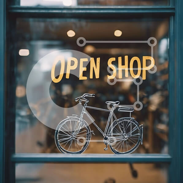 Intra Συλλεκτικό Ξύλινο Παζλ Plywood  4mm - Προβολή παραθύρου με ανοιχτή πινακίδα καταστήματος και ποδήλατα προς πώληση Σε Ξύλινο Κουτί - Διαστάσεις Puzzle: 10x10 cm – 25 κομμάτια