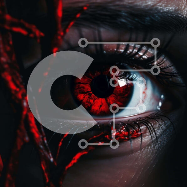 Intra Συλλεκτικό Ξύλινο Παζλ Plywood  4mm - Γυναικείο μάτι με κόκκινο αίμα και κλαδιά Σε Ξύλινο Κουτί - Διαστάσεις Puzzle: 10x10 cm – 25 κομμάτια