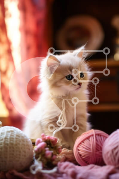 Σετ των 2 Intra Συλλεκτικό Ξύλινο Παζλ Plywood  4mm - Περίεργο γατάκι με πολύχρωμες μπάλες από νήματα Σε Ξύλινο Κουτί - Διαστάσεις: 10x10 cm – 25 κομμάτια