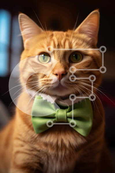 Σετ των 2 Intra Συλλεκτικό Ξύλινο Παζλ Plywood  4mm - Κομψή πορτοκαλί τιγρέ γάτα με πράσινο παπιγιόν Σε Ξύλινο Κουτί - Διαστάσεις: 10x10 cm – 25 κομμάτια