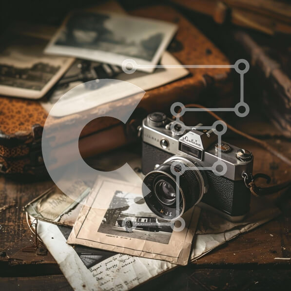 Intra Συλλεκτικό Ξύλινο Παζλ Plywood  4mm - Vintage κάμερα και φωτογραφίες Σε Ξύλινο Κουτί - Διαστάσεις Puzzle: 10x10 cm – 25 κομμάτια