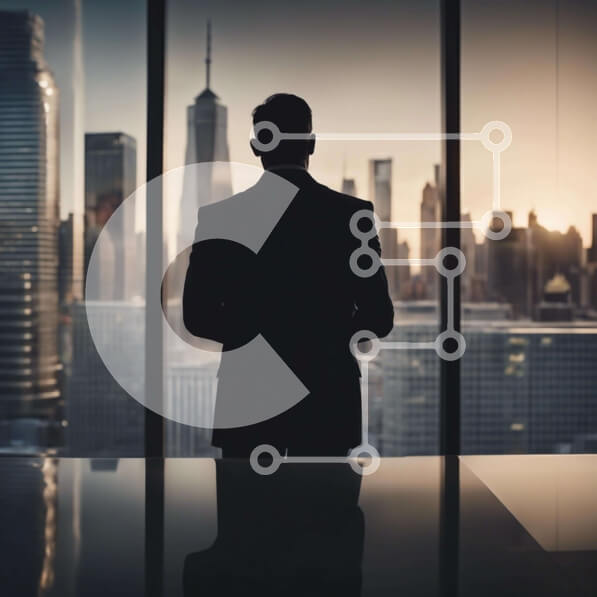 Intra Συλλεκτικό Ξύλινο Παζλ Plywood  4mm - Σιλουέτα του επιχειρηματία που αγνοεί το αστικό τοπίο Σε Ξύλινο Κουτί - Διαστάσεις Puzzle: 10x10 cm – 25 κομμάτια