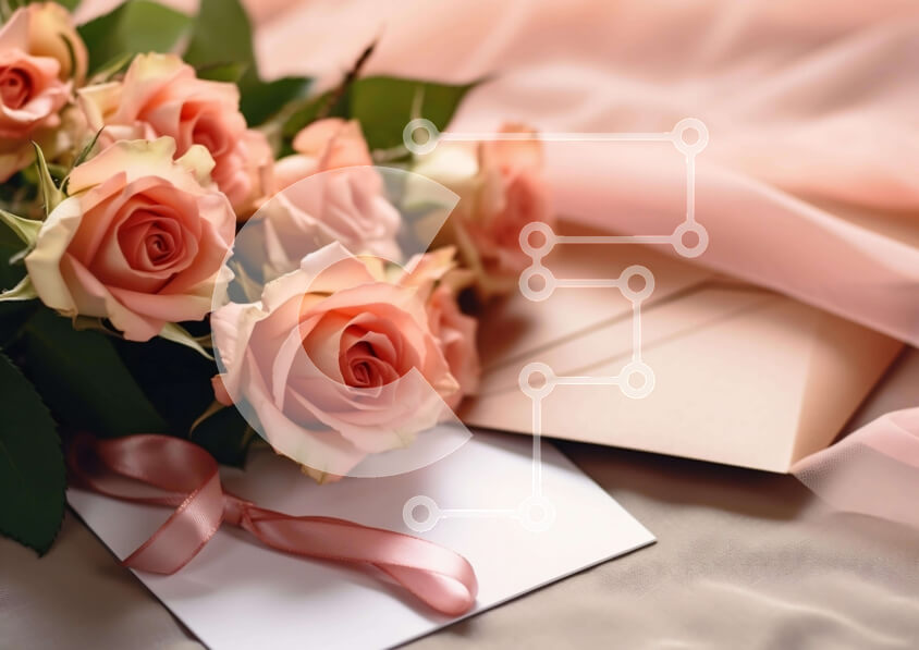 Intra Συλλεκτικό Ξύλινο Παζλ Plywood  4mm - Ροζ τριαντάφυλλα μπουκέτο και φάκελος με κορδέλα Σε Ξύλινο Κουτί - Διαστάσεις Puzzle: 10x10 cm – 25 κομμάτια