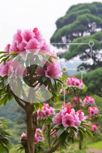 Σετ των 2 Intra Συλλεκτικό Ξύλινο Παζλ Plywood  4mm - Δέντρο με ροζ λουλούδια σε ανοιχτό πεδίο Σε Ξύλινο Κουτί - Διαστάσεις: 10x10 cm – 25 κομμάτια