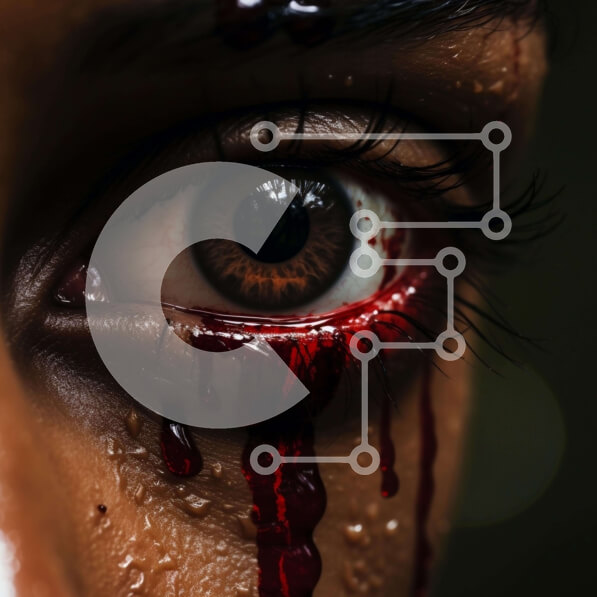 Intra Συλλεκτικό Ξύλινο Παζλ Plywood  4mm - Κοντινό πλάνο του ματιού της γυναίκας με αίμα που στάζει Σε Ξύλινο Κουτί - Διαστάσεις Puzzle: 10x10 cm – 25 κομμάτια