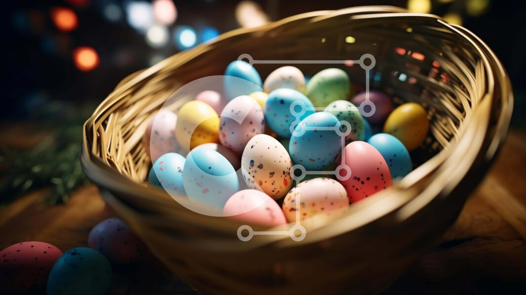 Intra Συλλεκτικό Ξύλινο Παζλ Plywood  4mm - Πολύχρωμα Πασχαλινά αυγά στο καλάθι για τον εορτασμό του Πάσχα Σε Ξύλινο Κουτί - Διαστάσεις: 10x10 cm – 25 κομμάτια