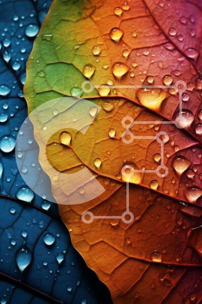 Σετ των 2 Intra Συλλεκτικό Ξύλινο Παζλ Plywood  4mm - Κοντινό πλάνο πολύχρωμων φύλλων με σταγονίδια νερού Σε Ξύλινο Κουτί - Διαστάσεις: 10x10 cm – 25 κομμάτια