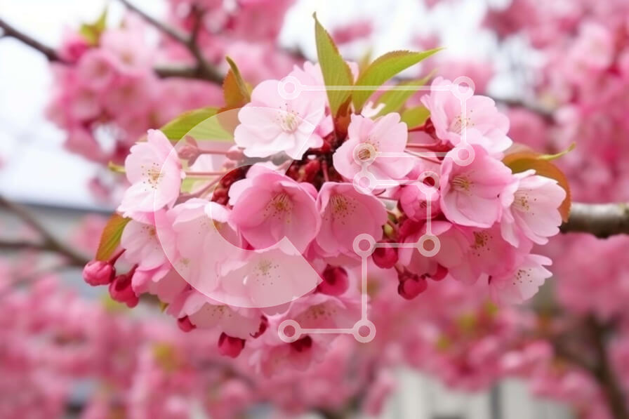 Intra Συλλεκτικό Ξύλινο Παζλ Plywood  4mm - Ροζ ανθισμένο δέντρο κερασιάς σε πλήρη άνθιση Σε Ξύλινο Κουτί - Διαστάσεις: 10x10 cm – 25 κομμάτια