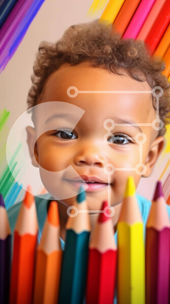 Intra Συλλεκτικό Ξύλινο Παζλ Plywood  4mm - Παιδί με χρωματιστά μολύβια Σε Ξύλινο Κουτί - Διαστάσεις Puzzle: 10x10 cm – 25 κομμάτια