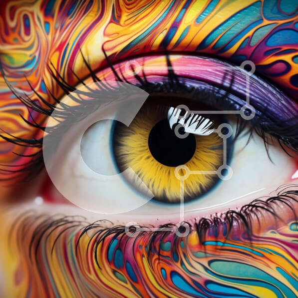 Σετ των 2 Intra Συλλεκτικό Ξύλινο Παζλ Plywood  4mm - Πολύχρωμοι στροβιλισμοί και μοτίβα στο γυναικείο μάτι Σε Ξύλινο Κουτί - Διαστάσεις: 10x10 cm – 25 κομμάτια