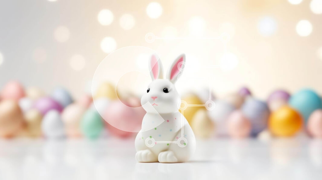 Intra Συλλεκτικό Ξύλινο Παζλ Plywood  4mm - Ειδώλιο λαγουδάκι του Πάσχα που περιβάλλεται από πολύχρωμα πασχαλινά αυγά και φώτα Bokeh Σε Ξύλινο Κουτί - Διαστάσεις: 10x10 cm – 25 κομμάτια