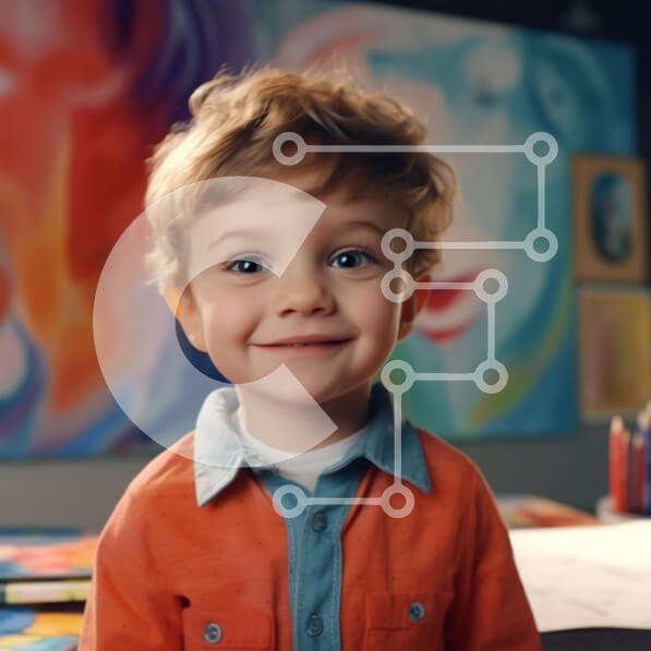 Intra Συλλεκτικό Ξύλινο Παζλ Plywood  4mm - Νεαρό αγόρι με πολύχρωμους πίνακες Σε Ξύλινο Κουτί - Διαστάσεις Puzzle: 10x10 cm – 25 κομμάτια