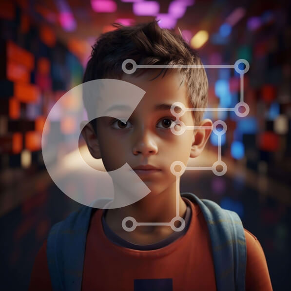 Intra Συλλεκτικό Ξύλινο Παζλ Plywood  4mm - Νεαρό αγόρι στο πολύχρωμο φωτισμένο διάδρομο Σε Ξύλινο Κουτί - Διαστάσεις Puzzle: 10x10 cm – 25 κομμάτια