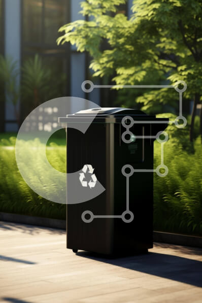 Intra Συλλεκτικό Ξύλινο Παζλ Plywood  4mm - Μαύρος κάδος απορριμμάτων σε πεζοδρόμιο με δέντρα και φυτά Σε Ξύλινο Κουτί - Διαστάσεις: 10x10 cm – 25 κομμάτια