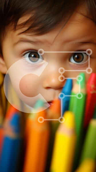 Intra Συλλεκτικό Ξύλινο Παζλ Plywood  4mm - Μικρό παιδί με πολύχρωμα κραγιόνια Σε Ξύλινο Κουτί - Διαστάσεις Puzzle: 10x10 cm – 25 κομμάτια