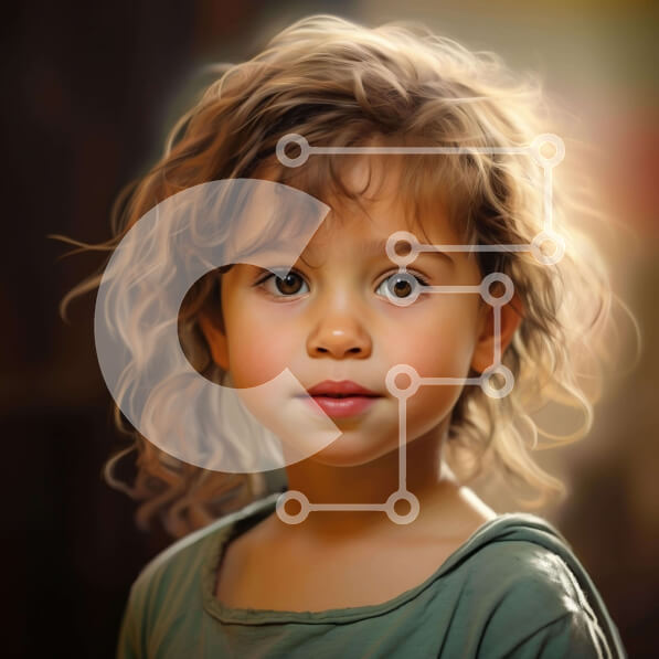 Intra Συλλεκτικό Ξύλινο Παζλ Plywood  4mm - Πορτρέτο ενός νεαρού κοριτσιού με σγουρά καστανά μαλλιά και μπλε μάτια Σε Ξύλινο Κουτί - Διαστάσεις Puzzle: 10x10 cm – 25 κομμάτια