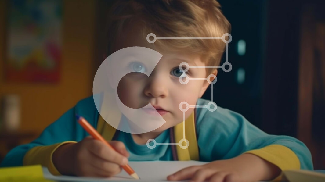 Intra Συλλεκτικό Ξύλινο Παζλ Plywood  4mm - Νεαρό αγόρι που σχεδιάζει με πορτοκαλί μολύβι Σε Ξύλινο Κουτί - Διαστάσεις Puzzle: 10x10 cm – 25 κομμάτια