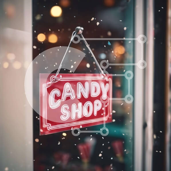 Intra Συλλεκτικό Ξύλινο Παζλ Plywood  4mm - Κόκκινη και λευκή πινακίδα ζαχαροπλαστείου με νιφάδες χιονιού Σε Ξύλινο Κουτί - Διαστάσεις Puzzle: 10x10 cm – 25 κομμάτια