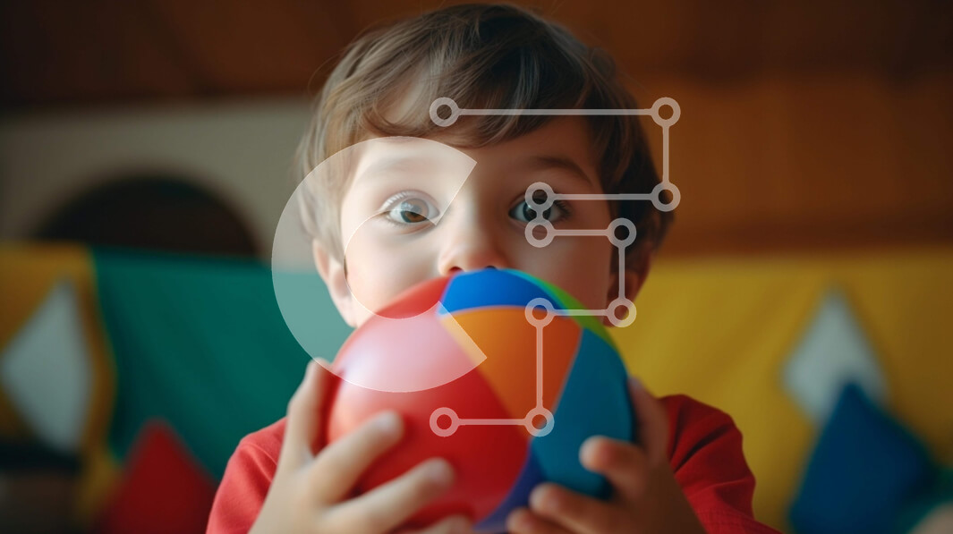 Intra Συλλεκτικό Ξύλινο Παζλ Plywood  4mm - Νεαρό αγόρι που παίζει με τη φουσκωτή μπάλα Σε Ξύλινο Κουτί - Διαστάσεις Puzzle: 10x10 cm – 25 κομμάτια