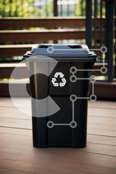 Intra Συλλεκτικό Ξύλινο Παζλ Plywood  4mm - Μαύρος κάδος απορριμμάτων σε υπαίθριο ξύλινο κατάστρωμα Σε Ξύλινο Κουτί - Διαστάσεις: 10x10 cm – 25 κομμάτια