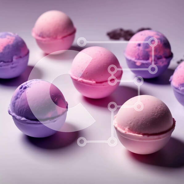 Σετ των 2 Intra Συλλεκτικό Ξύλινο Παζλ Plywood  4mm - Ροζ και μωβ βόμβες μπάνιου σε λευκή επιφάνεια Σε Ξύλινο Κουτί - Διαστάσεις: 10x10 cm – 25 κομμάτια