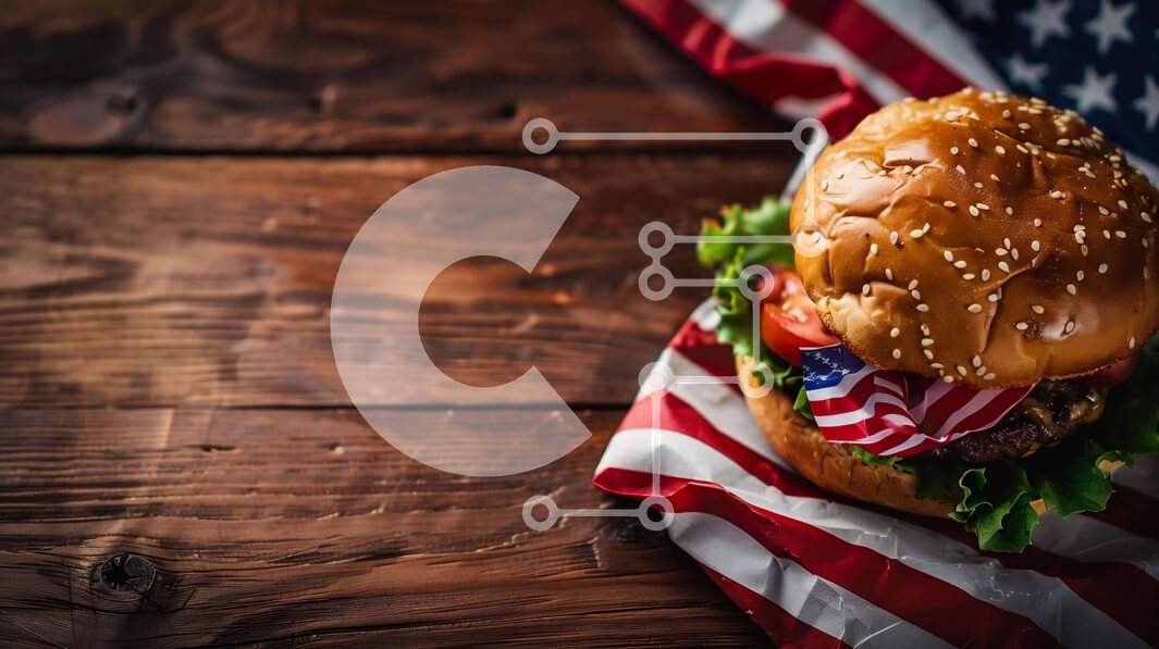 Σετ των 2 Intra Συλλεκτικό Ξύλινο Παζλ Plywood  4mm - Πατριωτικό Burger στην αμερικανική σημαία Σε Ξύλινο Κουτί - Διαστάσεις: 10x10 cm – 25 κομμάτια