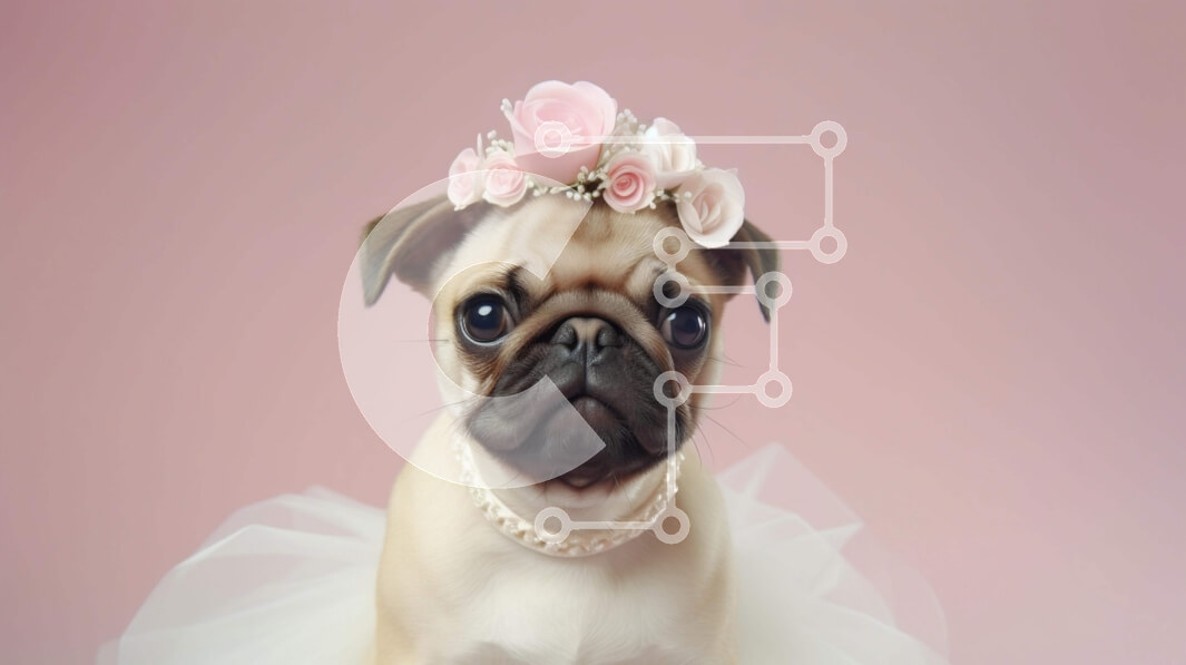 Intra Συλλεκτικό Ξύλινο Παζλ Plywood  4mm - Happy Pug Dog με κομψό φόρεμα και στέμμα λουλουδιών Σε Ξύλινο Κουτί - Διαστάσεις: 10x10 cm – 25 κομμάτια