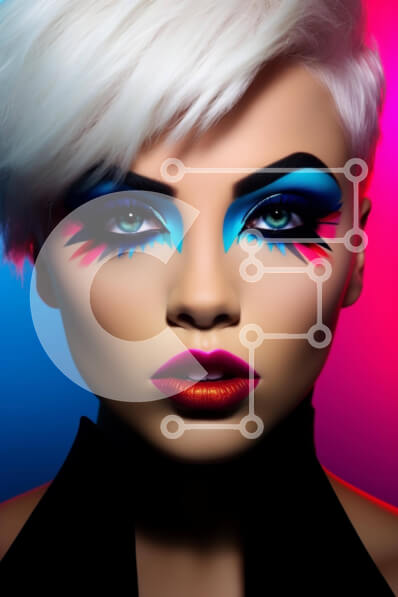 Intra Συλλεκτικό Ξύλινο Παζλ Plywood  4mm - Γυναίκα με άσπρα μαλλιά και πολύχρωμο μακιγιάζ ματιών Σε Ξύλινο Κουτί - Διαστάσεις Puzzle: 10x10 cm – 25 κομμάτια