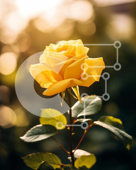 Σετ των 2 Intra Συλλεκτικό Ξύλινο Παζλ Plywood  4mm - Ανθισμένο κίτρινο τριαντάφυλλο με τα γύρω φύλλα Σε Ξύλινο Κουτί - Διαστάσεις: 10x10 cm – 25 κομμάτια