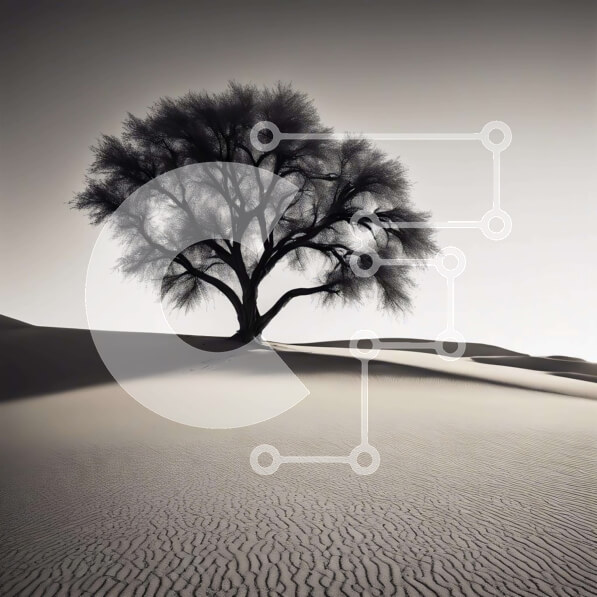 Intra Συλλεκτικό Ξύλινο Παζλ Plywood  4mm - Μοναχικό δέντρο στην έρημο σκιαγραφημένο ενάντια στη λευκή άμμο Σε Ξύλινο Κουτί - Διαστάσεις: 10x10 cm – 25 κομμάτια