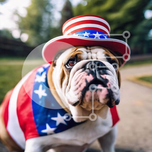Intra Συλλεκτικό Ξύλινο Παζλ Plywood  4mm - Πατριωτικό μπουλντόγκ με κοστούμι αμερικανικής σημαίας Σε Ξύλινο Κουτί - Διαστάσεις: 10x10 cm – 25 κομμάτια