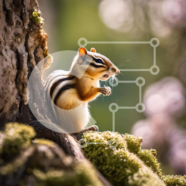 Intra Συλλεκτικό Ξύλινο Παζλ Plywood  4mm - Chipmunk σε κορμό δέντρου καλυμμένο με βρύα Σε Ξύλινο Κουτί - Διαστάσεις: 10x10 cm – 25 κομμάτια