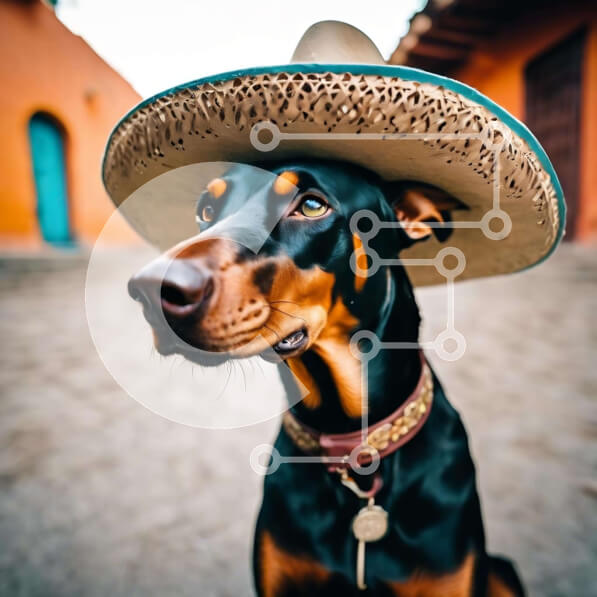 Intra Συλλεκτικό Ξύλινο Παζλ Plywood  4mm - Σκύλος Ντόμπερμαν στο Μεξικάνικο Σόμπρερο Σε Ξύλινο Κουτί - Διαστάσεις: 10x10 cm – 25 κομμάτια