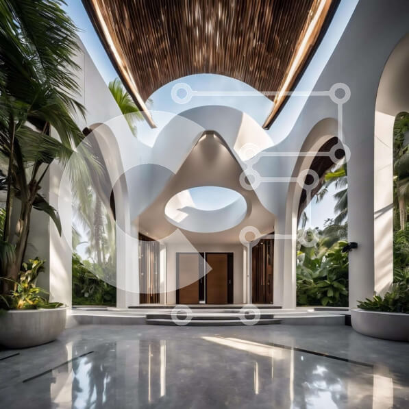 Intra Συλλεκτικό Ξύλινο Παζλ Plywood  4mm - Ανοιχτός χώρος με τοξωτή είσοδο και φυτά σε γλάστρες Σε Ξύλινο Κουτί - Διαστάσεις Puzzle: 10x10 cm – 25 κομμάτια